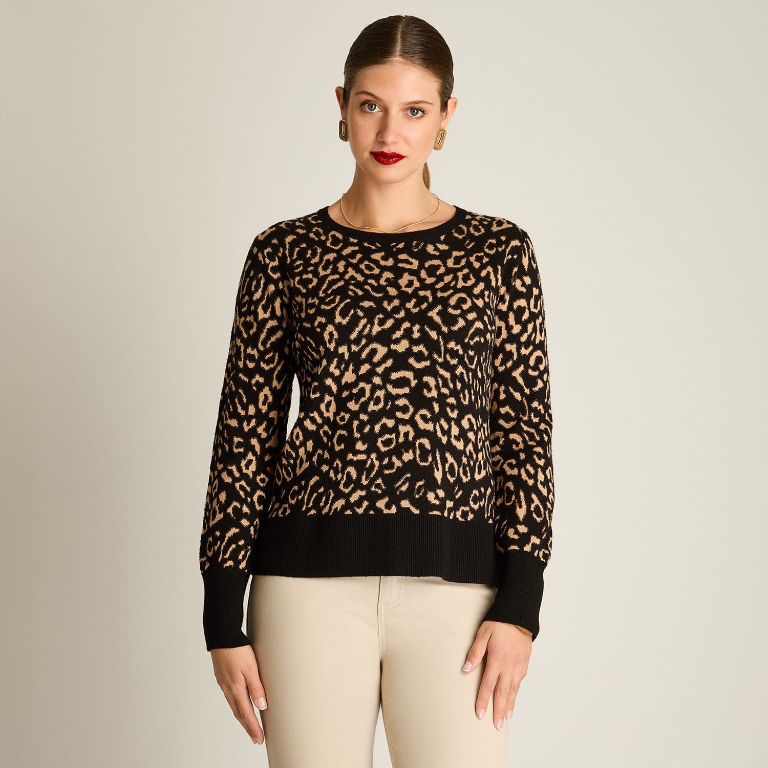 Sweater Negro Manga Larga Elasticidad Baja Sin Forro Calce Holgado Tela Tejido